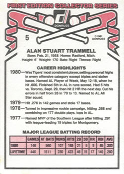 1981 Donruss #5 Alan Trammell Back