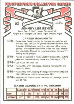 1981 Donruss #62 Johnny Bench Back