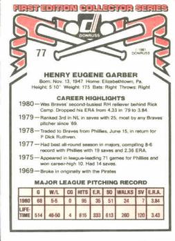 1981 Donruss #77 Gene Garber Back