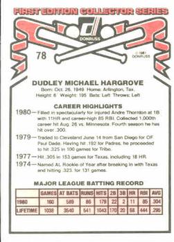 1981 Donruss #78 Mike Hargrove Back