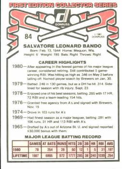 1981 Donruss #84 Sal Bando Back