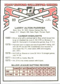 1981 Donruss #89 Larry Parrish Back