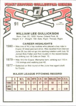 1981 Donruss #91 Bill Gullickson Back