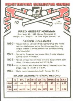 1981 Donruss #92 Fred Norman Back