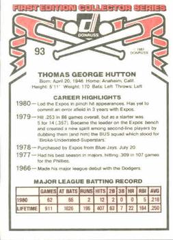 1981 Donruss #93 Tommy Hutton Back