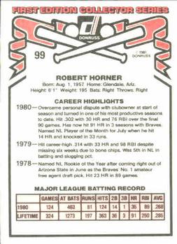 1981 Donruss #99 Bob Horner Back