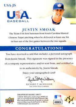 2008 Upper Deck - USA National Team Autographs #USA-JS Justin Smoak Back