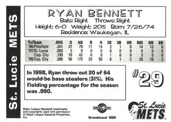1999 Grandstand St. Lucie Mets #NNO Ryan Bennett Back