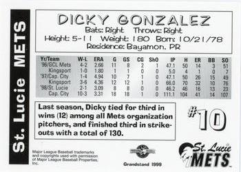 1999 Grandstand St. Lucie Mets #NNO Dicky Gonzalez Back