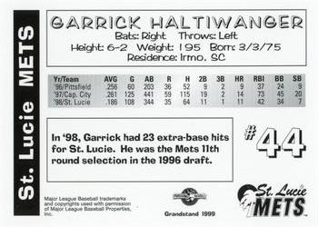 1999 Grandstand St. Lucie Mets #NNO Garrick Haltiwanger Back