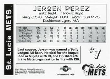 1999 Grandstand St. Lucie Mets #NNO Jerson Perez Back