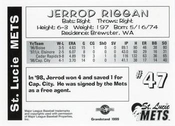 1999 Grandstand St. Lucie Mets #NNO Jerrod Riggan Back