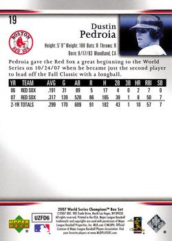 2007 Upper Deck World Series Champions Boston Red Sox #19 Dustin Pedroia Back