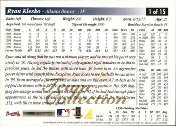 1997 Score Atlanta Braves #1 Ryan Klesko Back