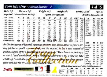 1997 Score Atlanta Braves #4 Tom Glavine Back