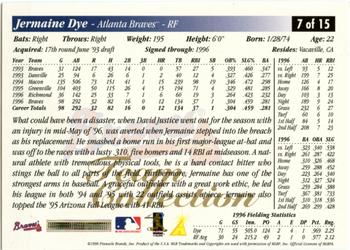 1997 Score Atlanta Braves #7 Jermaine Dye Back