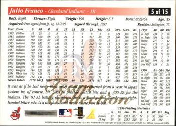 1997 Score Cleveland Indians #5 Julio Franco Back