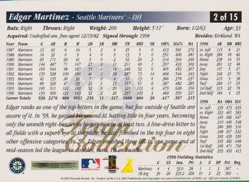 1997 Score Seattle Mariners #2 Edgar Martinez Back