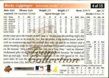 1997 Score Baltimore Orioles #4 Rocky Coppinger Back