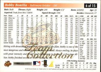 1997 Score Baltimore Orioles #6 Bobby Bonilla Back