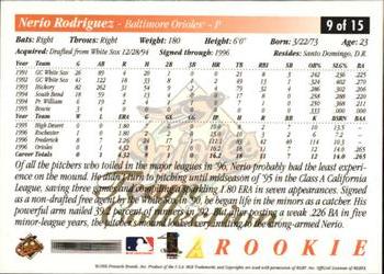 1997 Score Baltimore Orioles #9 Nerio Rodriguez Back