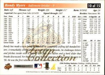 1997 Score Baltimore Orioles #10 Randy Myers Back