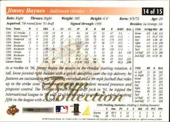 1997 Score Baltimore Orioles #14 Jimmy Haynes Back