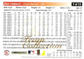 1997 Score Boston Red Sox #7 Jose Canseco Back