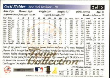 1997 Score New York Yankees #2 Cecil Fielder Back