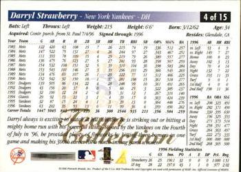 1997 Score New York Yankees #4 Darryl Strawberry Back