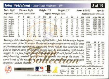 1997 Score New York Yankees #8 John Wetteland Back