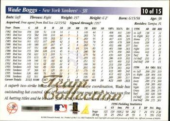 1997 Score New York Yankees #10 Wade Boggs Back