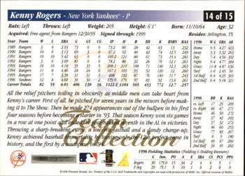 1997 Score New York Yankees #14 Kenny Rogers Back
