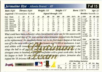 1997 Score Atlanta Braves - Platinum Team #7 Jermaine Dye Back