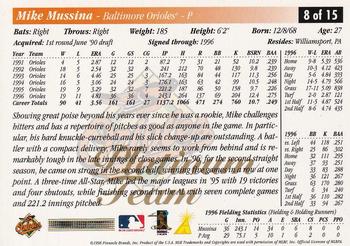 1997 Score Baltimore Orioles - Platinum Team #8 Mike Mussina Back