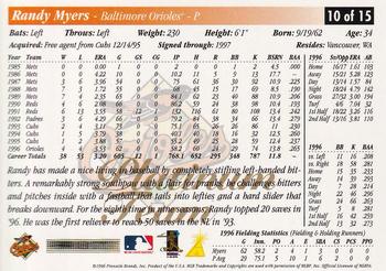 1997 Score Baltimore Orioles - Platinum Team #10 Randy Myers Back