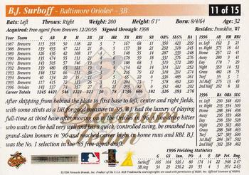 1997 Score Baltimore Orioles - Platinum Team #11 B.J. Surhoff Back