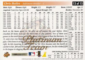 1997 Score Baltimore Orioles - Platinum Team #13 Chris Hoiles Back