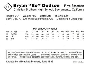 1989 Little Sun High School Prospects #11 Bo Dodson Back