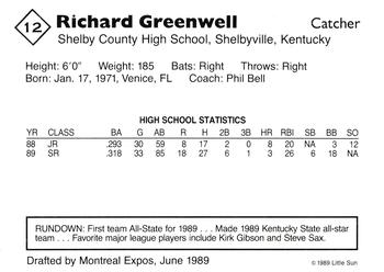 1989 Little Sun High School Prospects #12 Richard Greenwell Back
