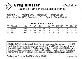 1989 Little Sun High School Prospects #21 Greg Blosser Back