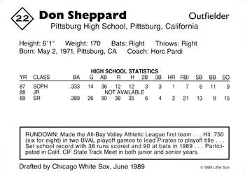 1989 Little Sun High School Prospects #22 Don Sheppard Back