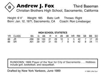 1989 Little Sun High School Prospects #8 Andy Fox Back