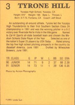 1991 Little Sun High School Prospects #3 Tyrone Hill Back