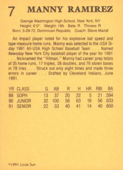 1991 Little Sun High School Prospects #7 Manny Ramirez Back