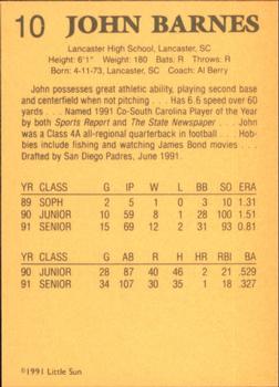 1991 Little Sun High School Prospects #10 Jon Barnes Back