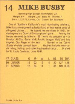 1991 Little Sun High School Prospects #14 Mike Busby Back