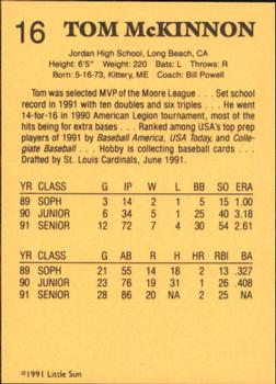 1991 Little Sun High School Prospects #16 Tom McKinnon Back