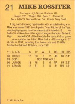 1991 Little Sun High School Prospects #21 Mike Rossiter Back