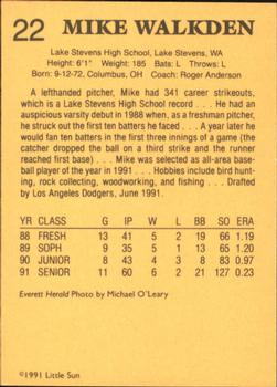 1991 Little Sun High School Prospects #22 Mike Walkden Back